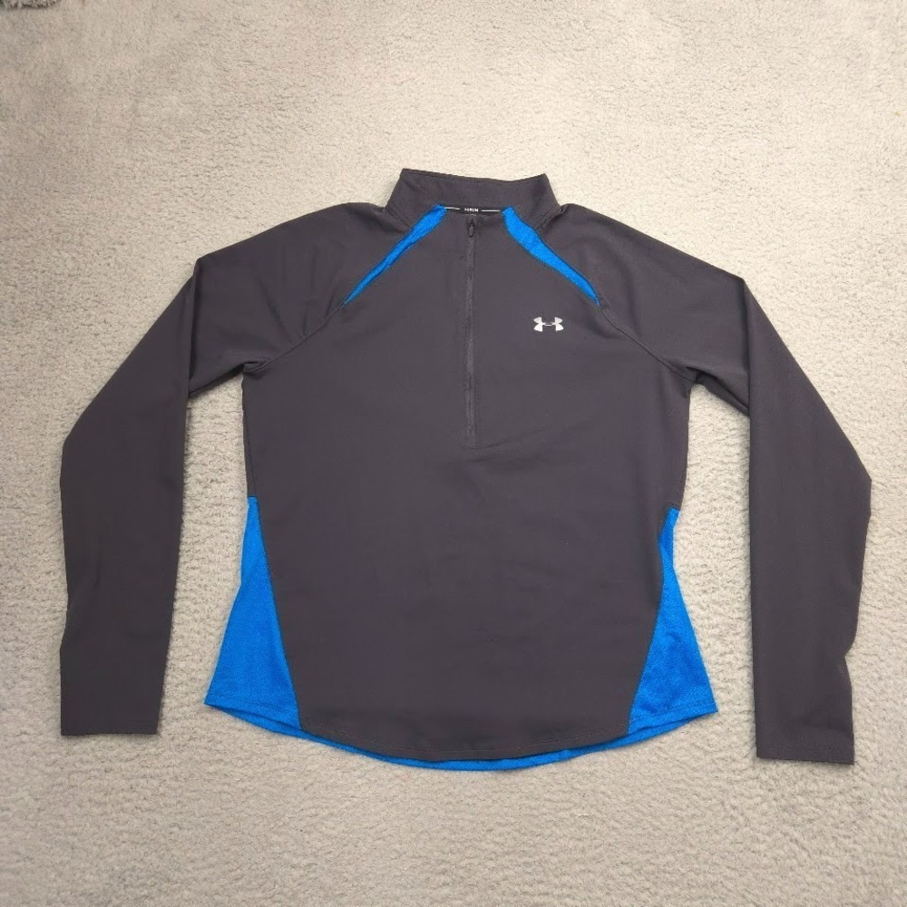 Under Armour Motion HeatGear Run 1 2 Zip Pullover Womens Large Black Blue LS